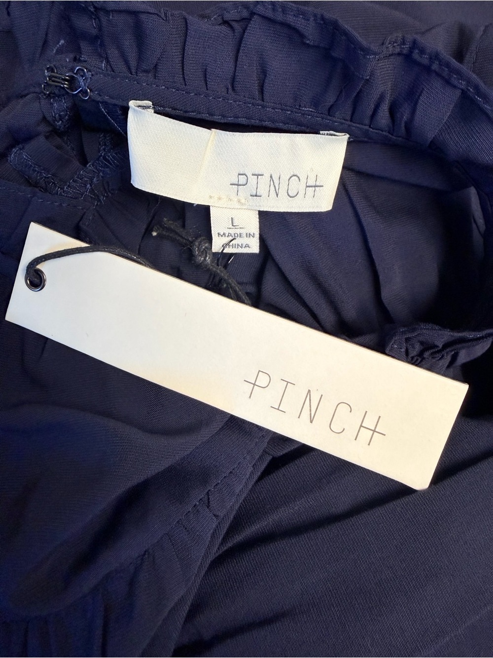 PINCH NWT Navy Tiered Maxi Dress Mock Neck Sleeveless Tie Waist Size L - Picture 5 of 7